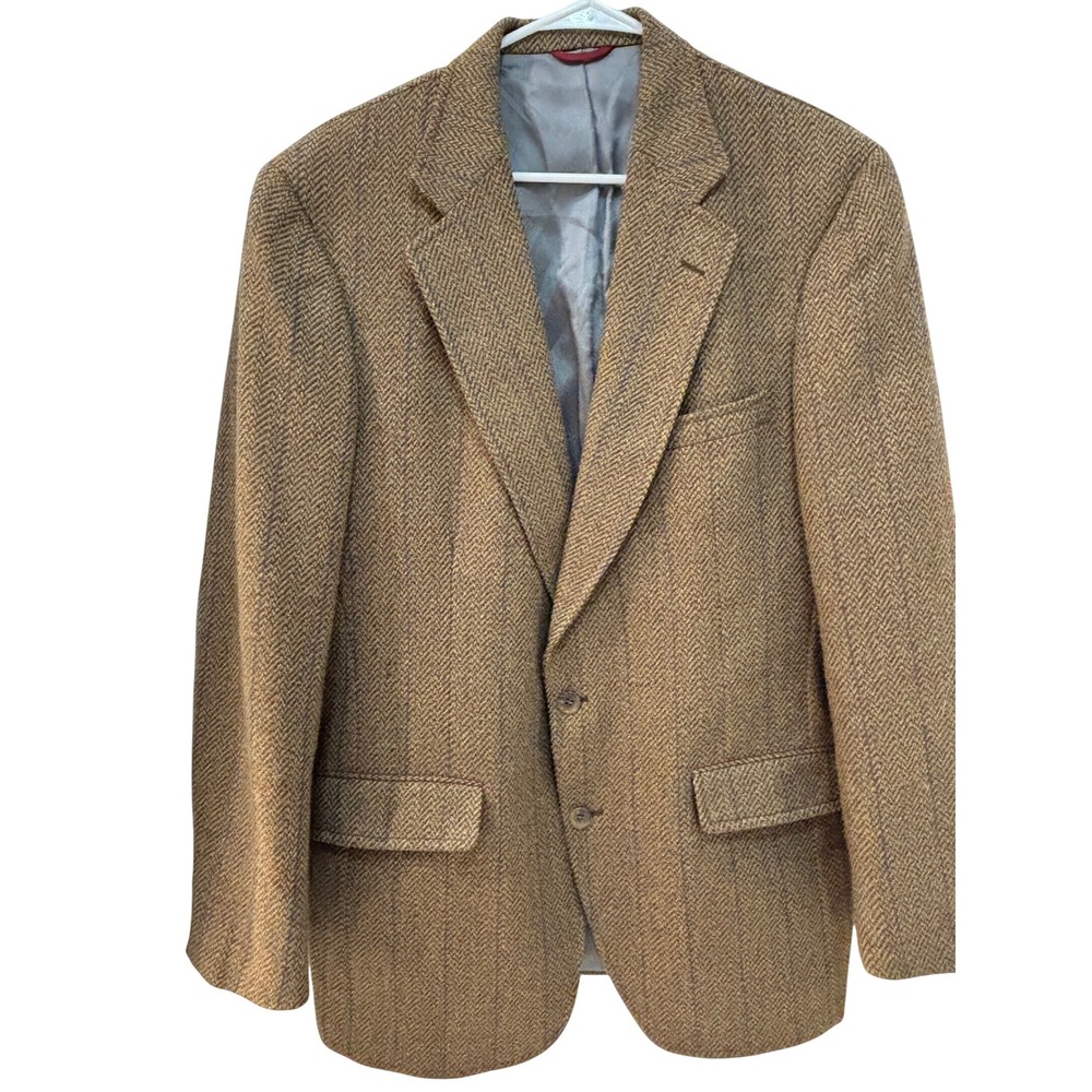 Jos A Bank Mens Vintage Herringbone Wool Blazer Sport Coat Tan Union Made USA